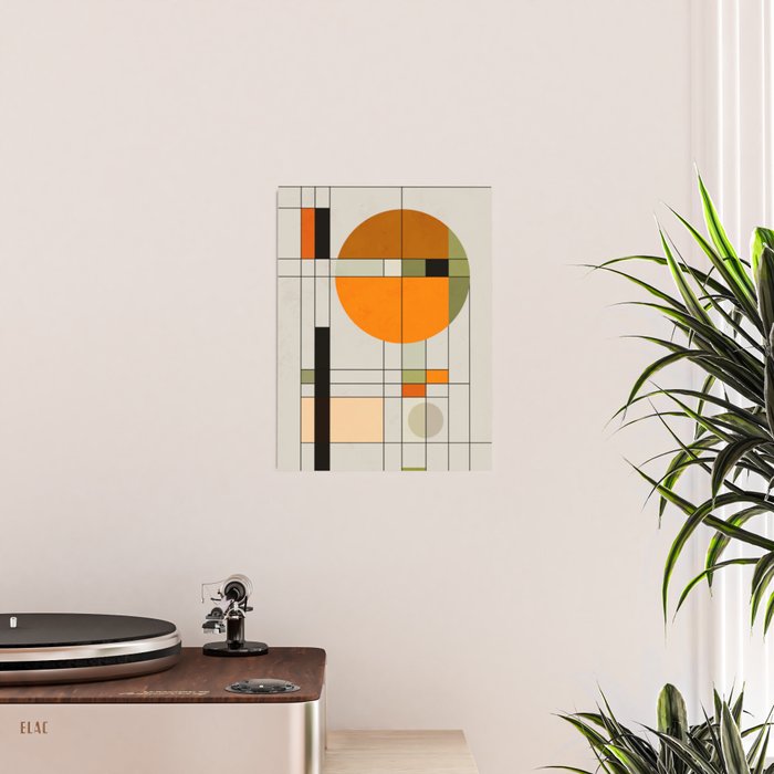 Mid Century Modern Geometric Art Abstract Shapes Orange and Green Retro Design Bauhaus Style  Poster Gallery Image 2
