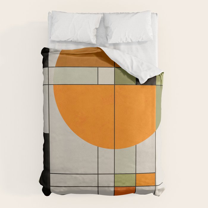 Mid Century Modern Geometric Art Abstract Shapes Orange and Green Retro Design Bauhaus Style  Duvet Cover Gallery Image 6