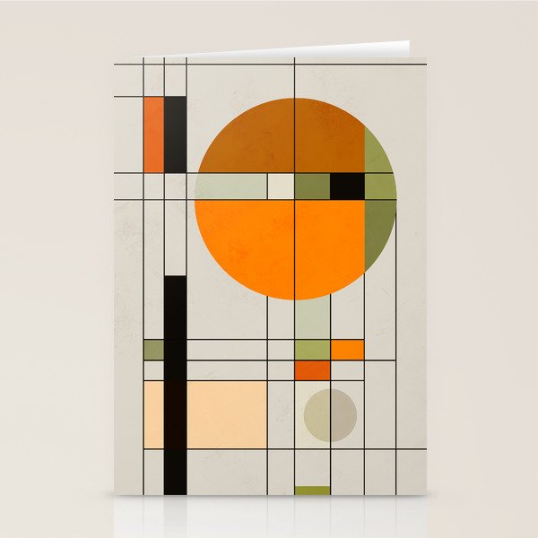Mid Century Modern Geometric Art Abstract Shapes Orange and Green Retro Design Bauhaus Style  Stationery Card Gallery Image 2
