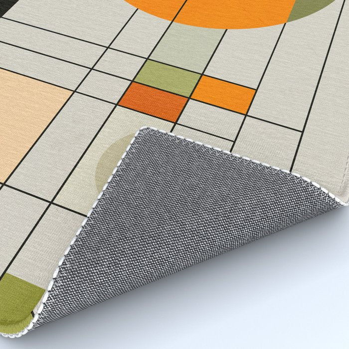 Mid Century Modern Geometric Art Abstract Shapes Orange and Green Retro Design Bauhaus Style  Rug Gallery Image 4