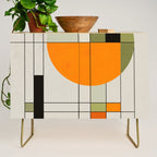 Mid Century Modern Geometric Art Abstract Shapes Orange and Green Retro Design Bauhaus Style  Credenza Gallery Image 1
