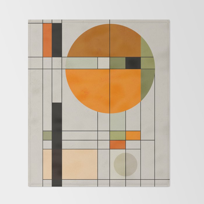 Mid Century Modern Geometric Art Abstract Shapes Orange and Green Retro Design Bauhaus Style  Throw Blanket Gallery Image 2