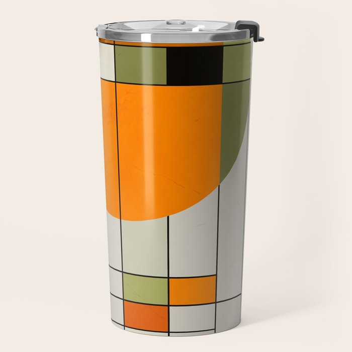 Mid Century Modern Geometric Art Abstract Shapes Orange and Green Retro Design Bauhaus Style  Travel Mug Gallery Image 2