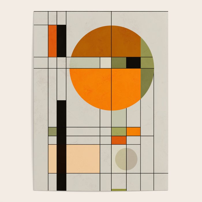 Mid Century Modern Geometric Art Abstract Shapes Orange and Green Retro Design Bauhaus Style  Poster Gallery Image 4