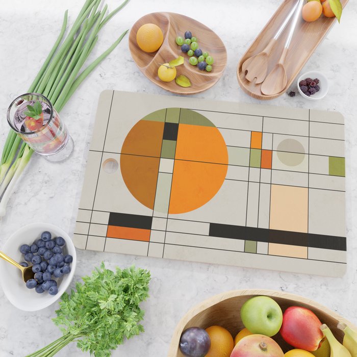 Mid Century Modern Geometric Art Abstract Shapes Orange and Green Retro Design Bauhaus Style  Cutting Board Gallery Image 2