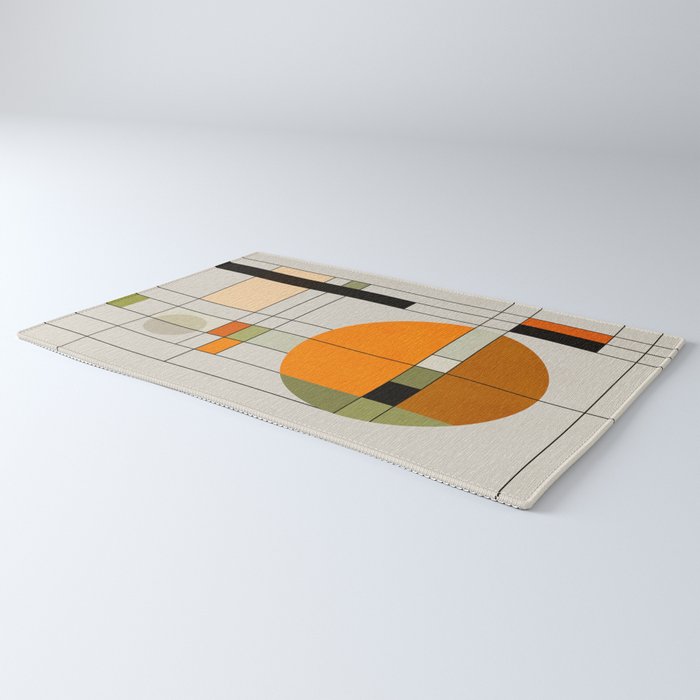 Mid Century Modern Geometric Art Abstract Shapes Orange and Green Retro Design Bauhaus Style  Rug Gallery Image 3