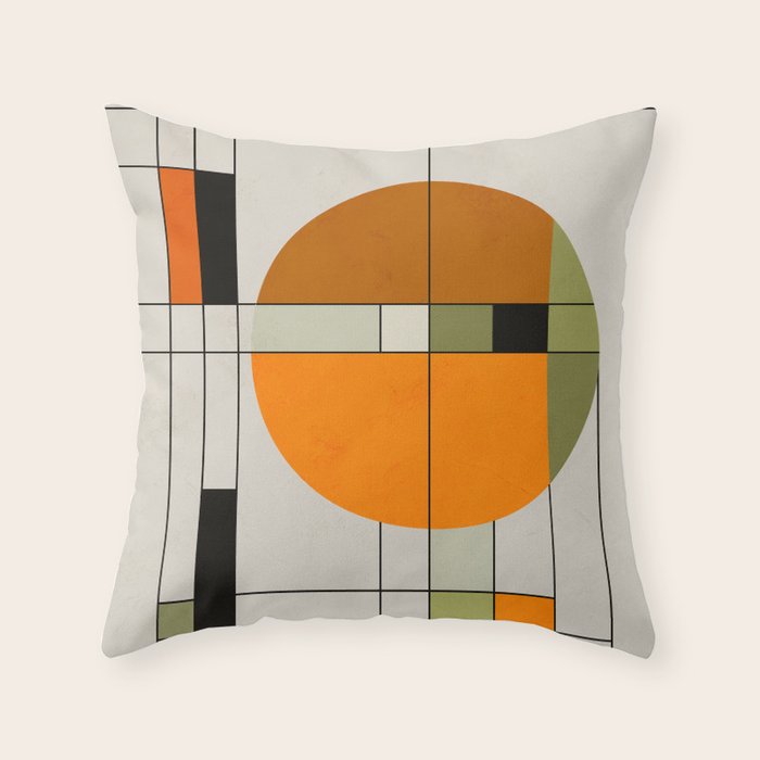 Mid Century Modern Geometric Art Abstract Shapes Orange and Green Retro Design Bauhaus Style  Throw Pillow Gallery Image 1