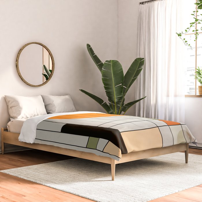 Mid Century Modern Geometric Art Abstract Shapes Orange and Green Retro Design Bauhaus Style  Comforter Gallery Image 2