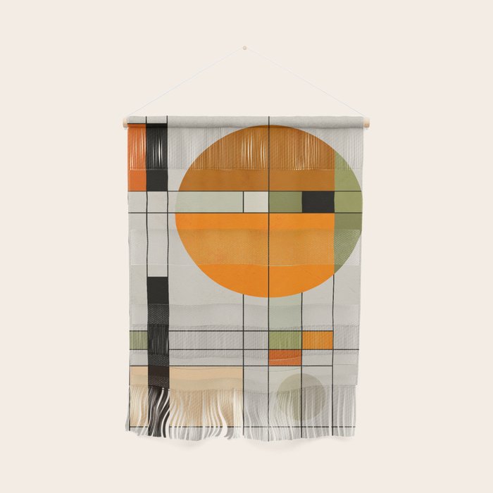 Mid Century Modern Geometric Art Abstract Shapes Orange and Green Retro Design Bauhaus Style  Wall Hanging Gallery Image 1