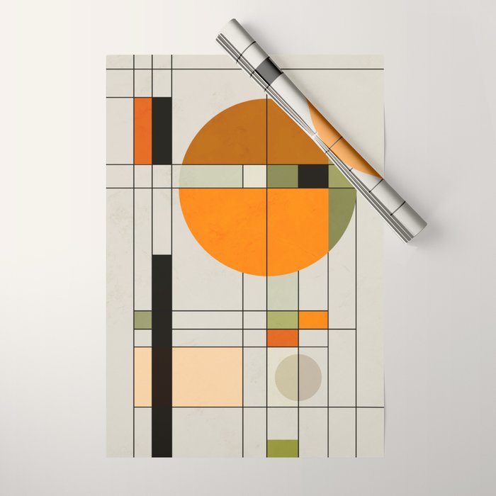 Mid Century Modern Geometric Art Abstract Shapes Orange and Green Retro Design Bauhaus Style  Wrapping Paper Gallery Image 1