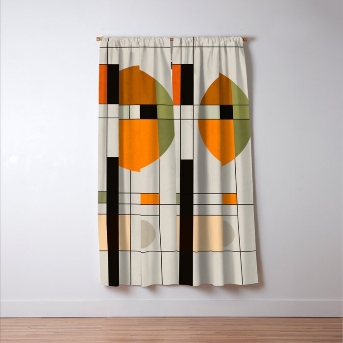Mid Century Modern Geometric Art Abstract Shapes Orange and Green Retro Design Bauhaus Style  Window Curtain Gallery Image 3