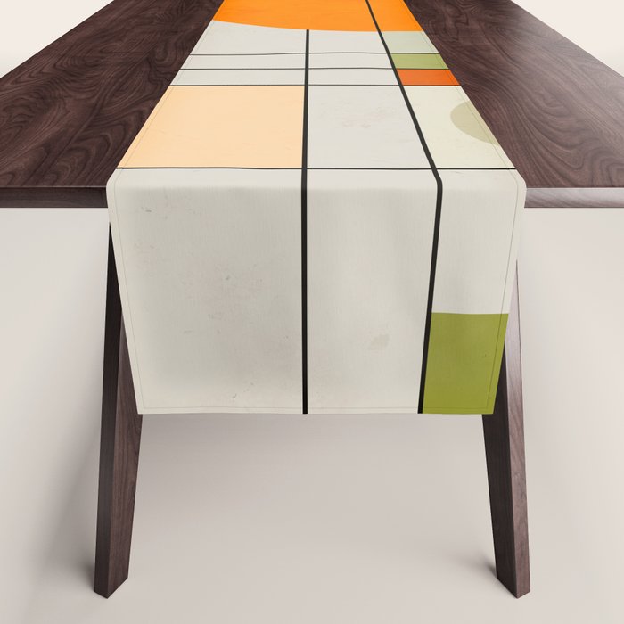 Mid Century Modern Geometric Art Abstract Shapes Orange and Green Retro Design Bauhaus Style  Table Runner Gallery Image 1