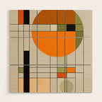 Mid Century Modern Geometric Art Abstract Shapes Orange and Green Retro Design Bauhaus Style  Wood Wall Art Gallery Image 1