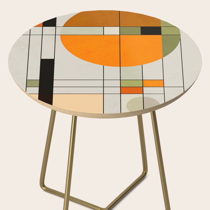 Mid Century Modern Geometric Art Abstract Shapes Orange and Green Retro Design Bauhaus Style  Side Table Gallery Image 2