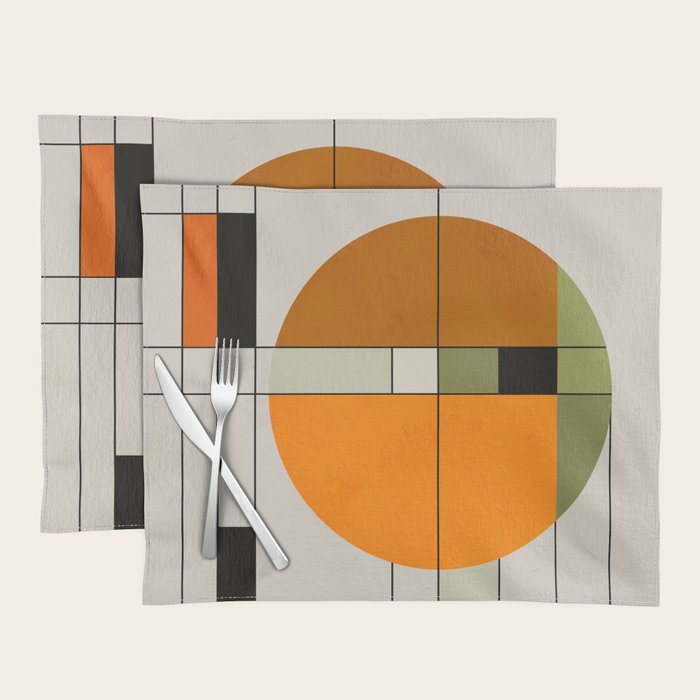 Mid Century Modern Geometric Art Abstract Shapes Orange and Green Retro Design Bauhaus Style  Placemat Gallery Image 1