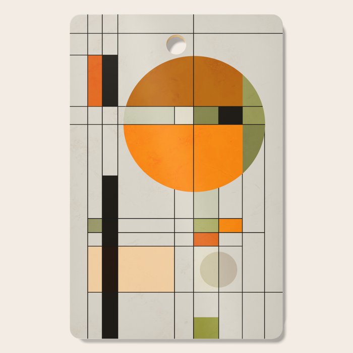 Mid Century Modern Geometric Art Abstract Shapes Orange and Green Retro Design Bauhaus Style  Cutting Board Gallery Image 1