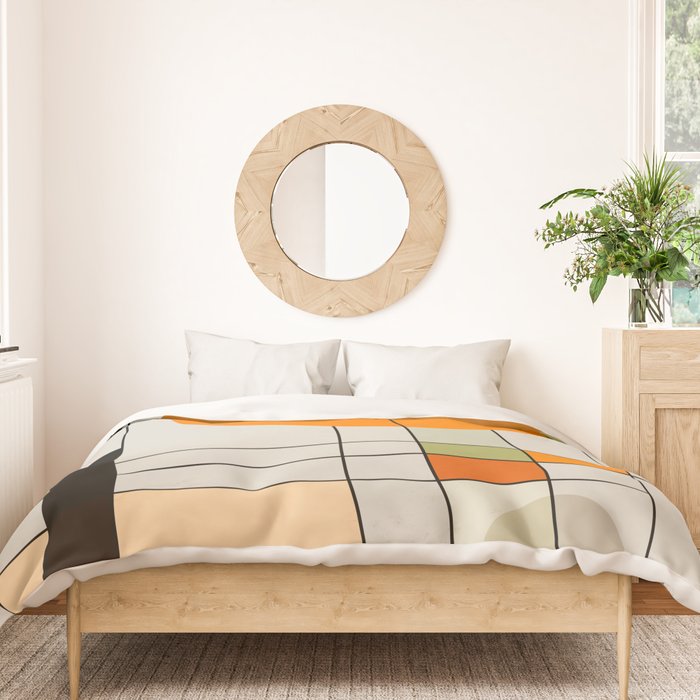 Mid Century Modern Geometric Art Abstract Shapes Orange and Green Retro Design Bauhaus Style  Duvet Cover Gallery Image 3