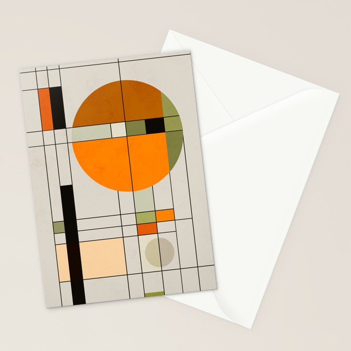 Mid Century Modern Geometric Art Abstract Shapes Orange and Green Retro Design Bauhaus Style  Stationery Card Gallery Image 2