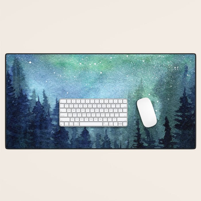 Watercolor Galaxy Nebula Northern Lights Painting Desk Mat Gallery Image 1