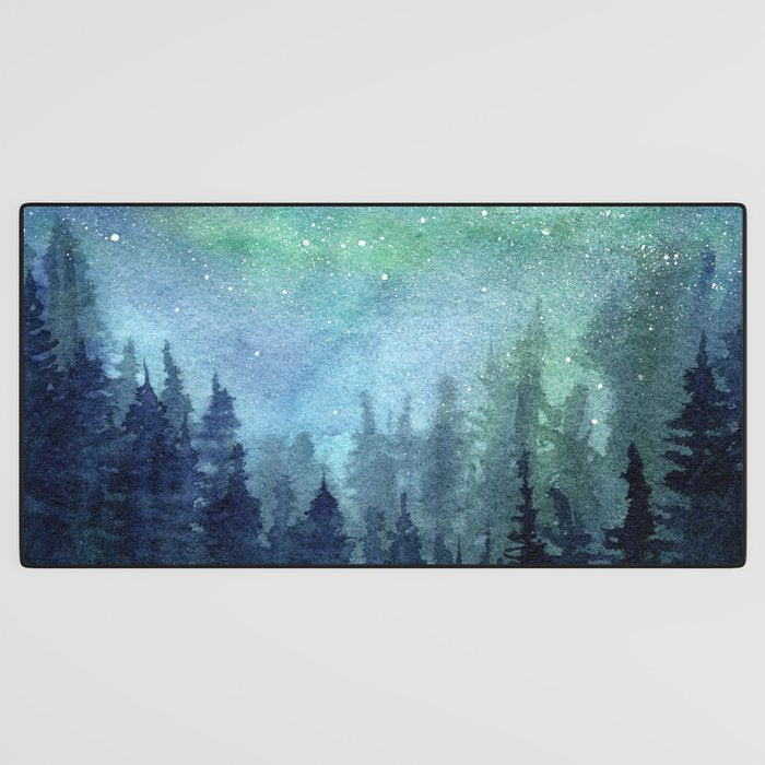 Watercolor Galaxy Nebula Northern Lights Painting Desk Mat Gallery Image 3