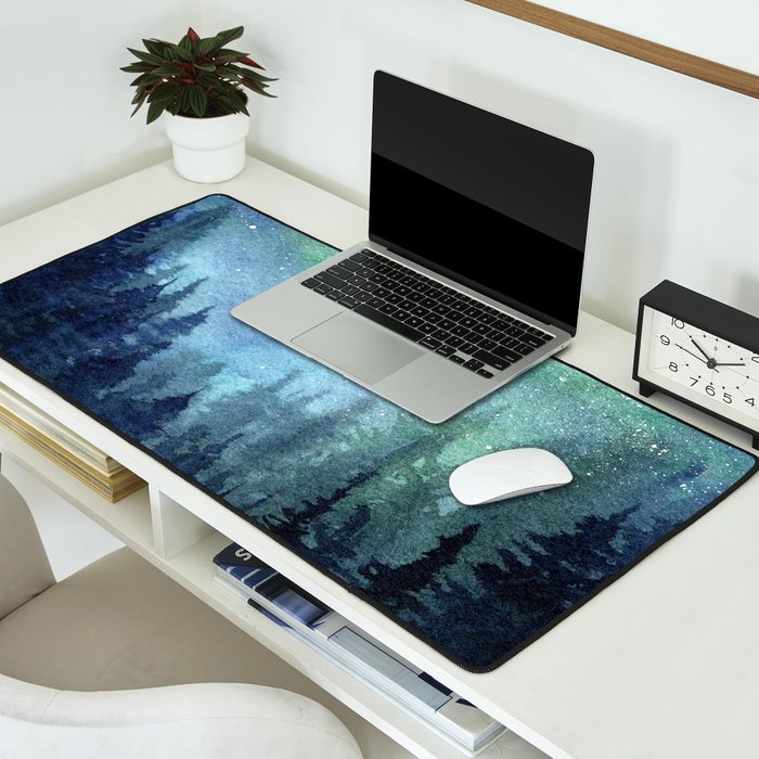 Watercolor Galaxy Nebula Northern Lights Painting Desk Mat Gallery Image 2