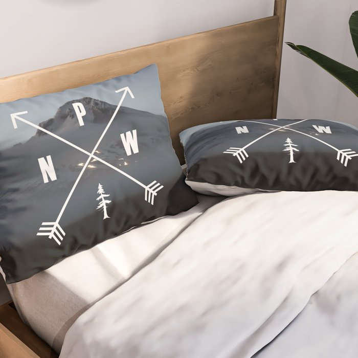 PNW Pacific Northwest Compass - Mt Hood Adventure Pillow Sham Gallery Image 2