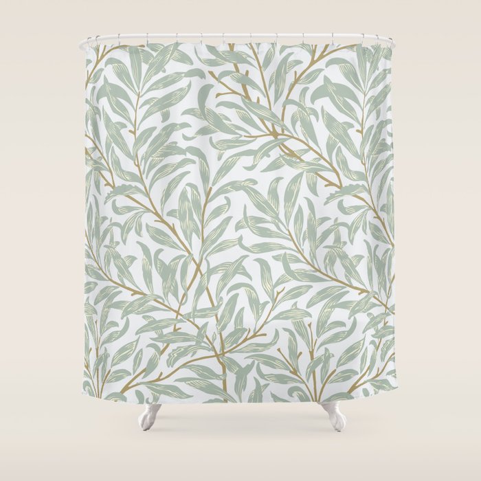 William Morris Willow Bough Pastel Blue Green Shower Curtain Gallery Image 1