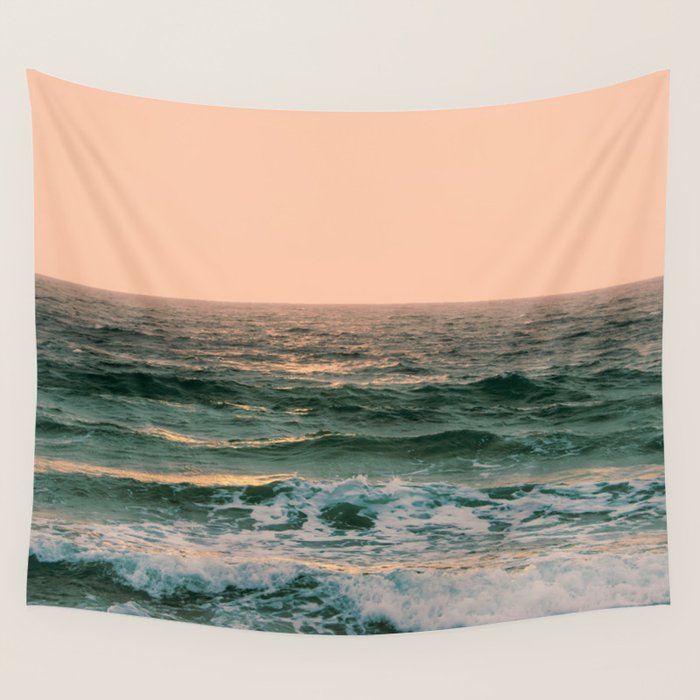 Pink Skies Ocean Vibes Wall Tapestry Gallery Image 1