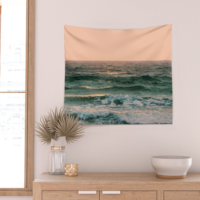 Pink Skies Ocean Vibes Wall Tapestry Gallery Image 2