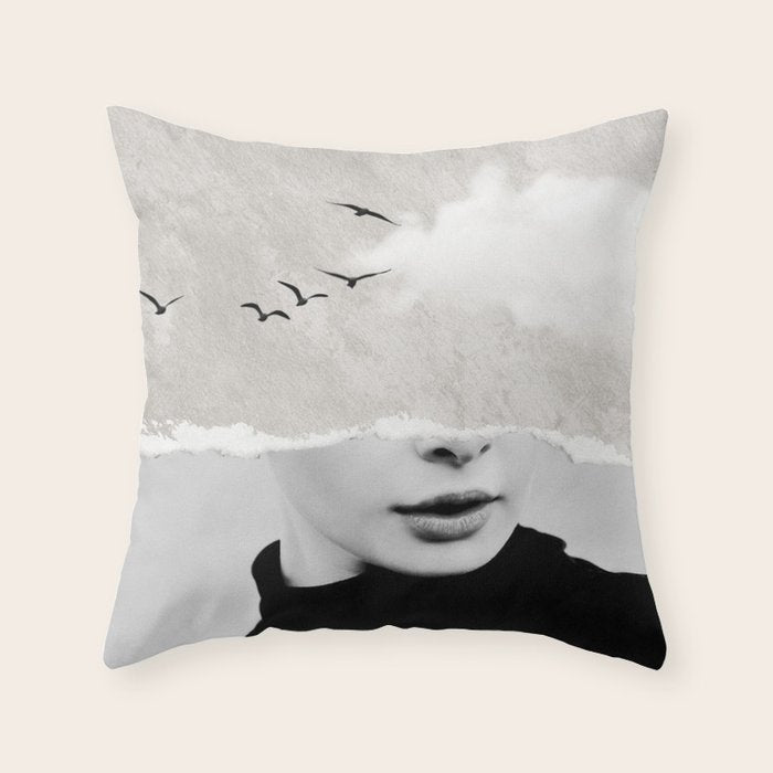 minimal collage /silence Throw Pillow Gallery Image 1