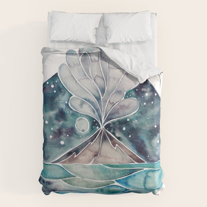 Stromboli Volcano at Midnight - Blue Palette Duvet Cover Gallery Image 1