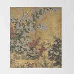 Red White Chrysanthemums Vintage Floral Japanese Gold Leaf Screen Throw Blanket Gallery Image 2