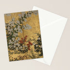 Red White Chrysanthemums Vintage Floral Japanese Gold Leaf Screen Stationery Card Gallery Image 2