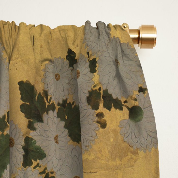 Red White Chrysanthemums Vintage Floral Japanese Gold Leaf Screen Window Curtain Gallery Image 2