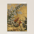 Red White Chrysanthemums Vintage Floral Japanese Gold Leaf Screen Stationery Card Gallery Image 2