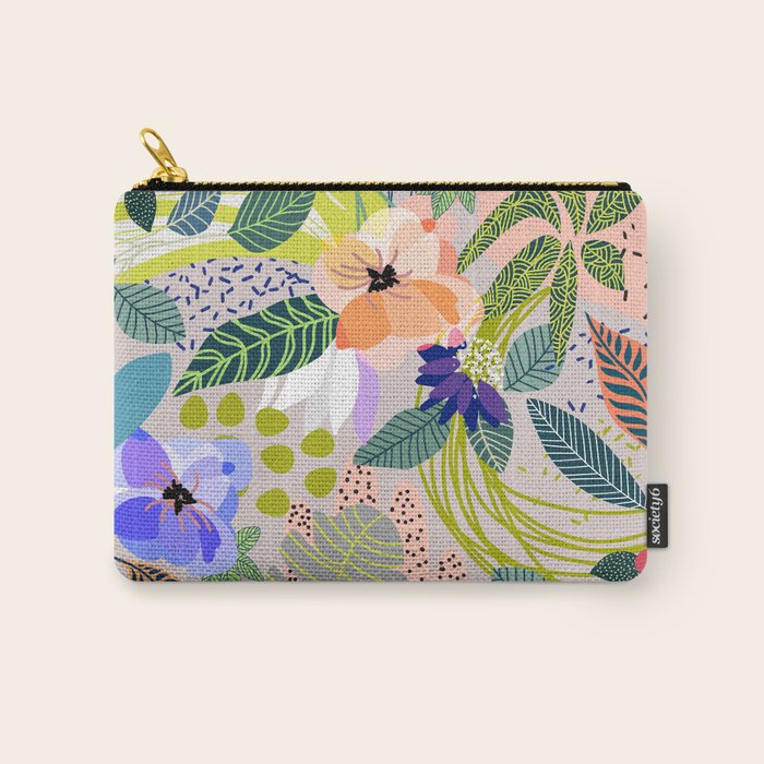 Wander, Floral Colorful Summer Modern Bohemian Illustration, Nature Blush Botanical Tropical Garden Carry All Pouch Gallery Image 1