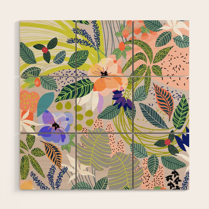 Wander, Floral Colorful Summer Modern Bohemian Illustration, Nature Blush Botanical Tropical Garden Wood Wall Art Gallery Image 1