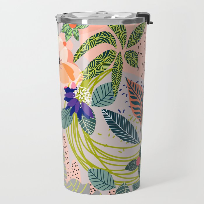Wander, Floral Colorful Summer Modern Bohemian Illustration, Nature Blush Botanical Tropical Garden Travel Mug Gallery Image 2