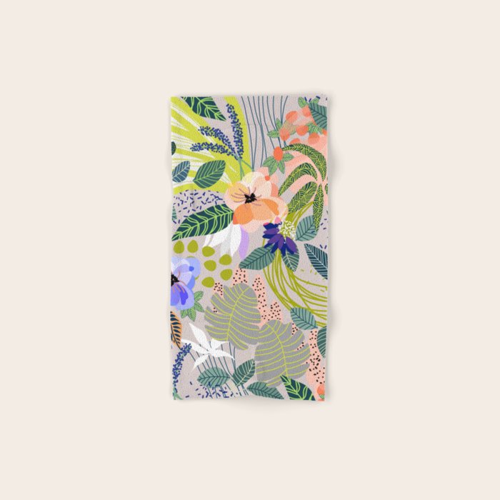Wander, Floral Colorful Summer Modern Bohemian Illustration, Nature Blush Botanical Tropical Garden Bath Towel Gallery Image 1