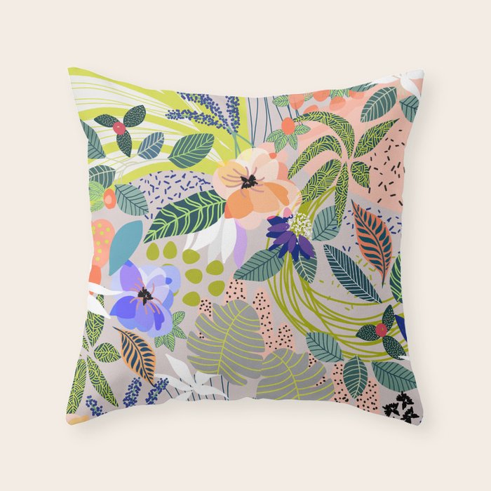 Wander, Floral Colorful Summer Modern Bohemian Illustration, Nature Blush Botanical Tropical Garden Throw Pillow Gallery Image 1