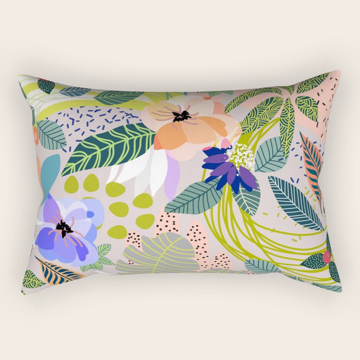 Wander, Floral Colorful Summer Modern Bohemian Illustration, Nature Blush Botanical Tropical Garden Rectangular Pillow Gallery Image 2