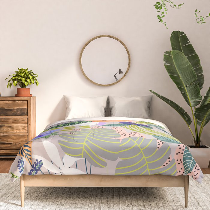 Wander, Floral Colorful Summer Modern Bohemian Illustration, Nature Blush Botanical Tropical Garden Comforter Gallery Image 3