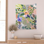 Wander, Floral Colorful Summer Modern Bohemian Illustration, Nature Blush Botanical Tropical Garden Wall Tapestry Gallery Image 2