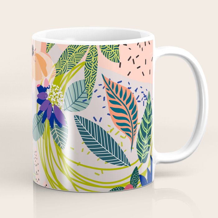 Wander, Floral Colorful Summer Modern Bohemian Illustration, Nature Blush Botanical Tropical Garden Coffee Mug Gallery Image 1