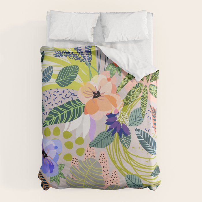 Wander, Floral Colorful Summer Modern Bohemian Illustration, Nature Blush Botanical Tropical Garden Duvet Cover Gallery Image 6