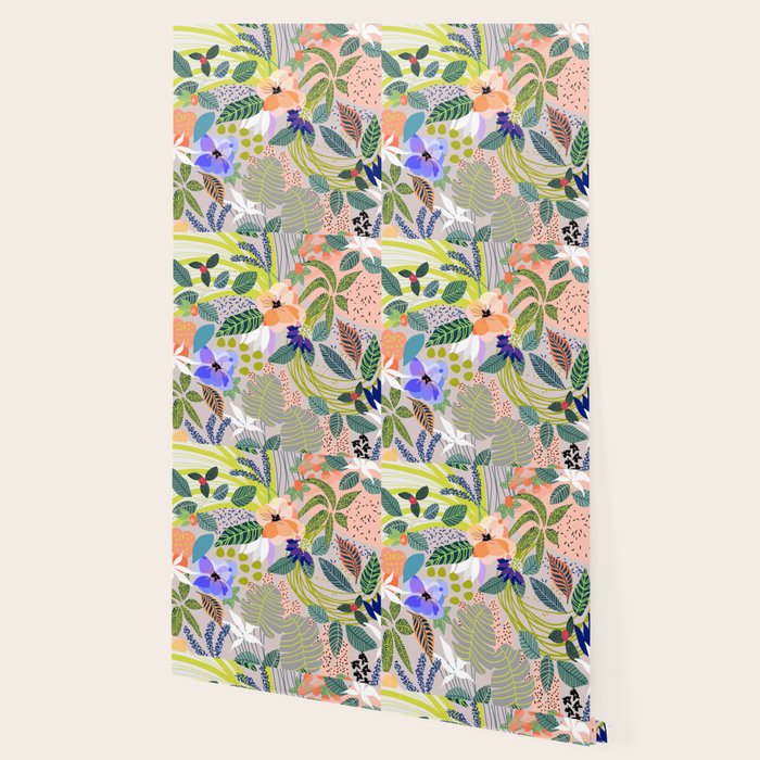 Wander, Floral Colorful Summer Modern Bohemian Illustration, Nature Blush Botanical Tropical Garden Wallpaper Gallery Image 2