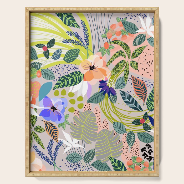 Wander, Floral Colorful Summer Modern Bohemian Illustration, Nature Blush Botanical Tropical Garden Serving Tray Gallery Image 1