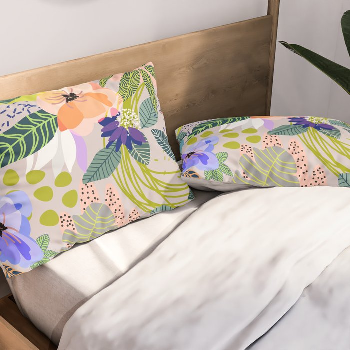 Wander, Floral Colorful Summer Modern Bohemian Illustration, Nature Blush Botanical Tropical Garden Pillow Sham Gallery Image 2