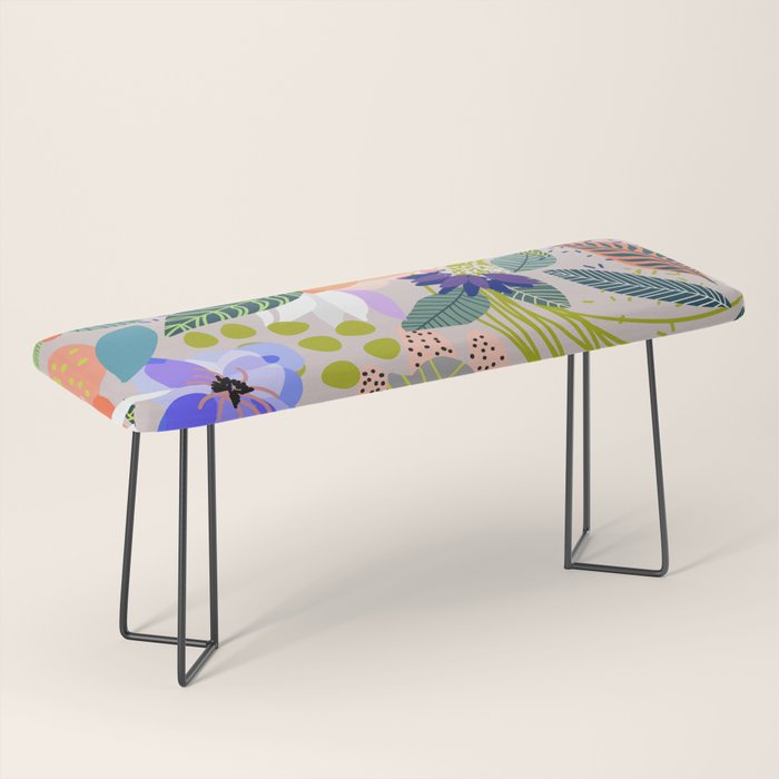 Wander, Floral Colorful Summer Modern Bohemian Illustration, Nature Blush Botanical Tropical Garden Bench Gallery Image 1