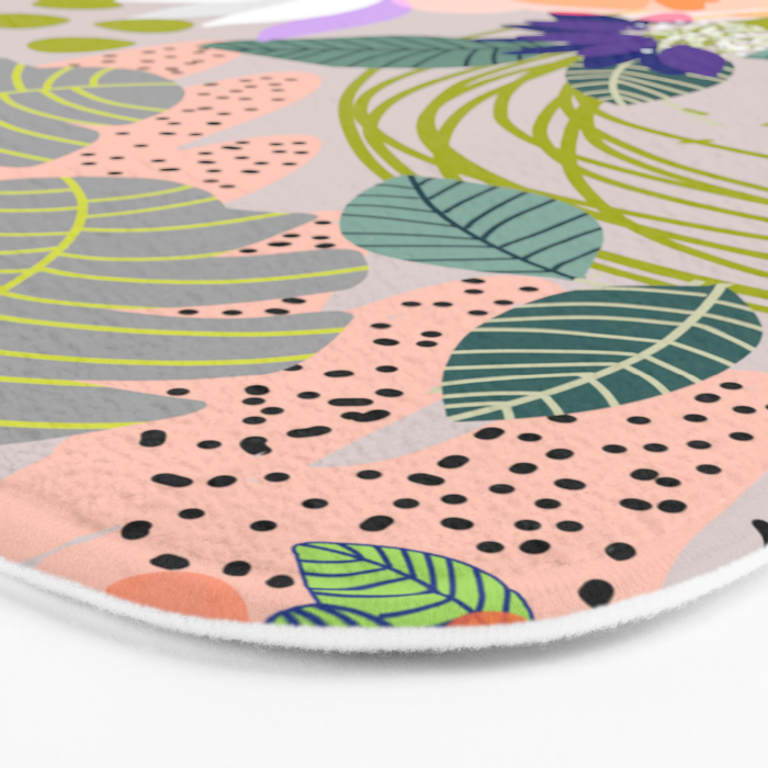 Wander, Floral Colorful Summer Modern Bohemian Illustration, Nature Blush Botanical Tropical Garden Bath Mat Gallery Image 3